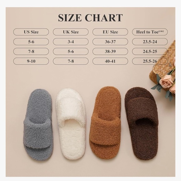 NWT Fuzzy Slippers Open Toe Curly Fur Fluffy House Shoes Memory Foam Thick Sole - Picture 6 of 7